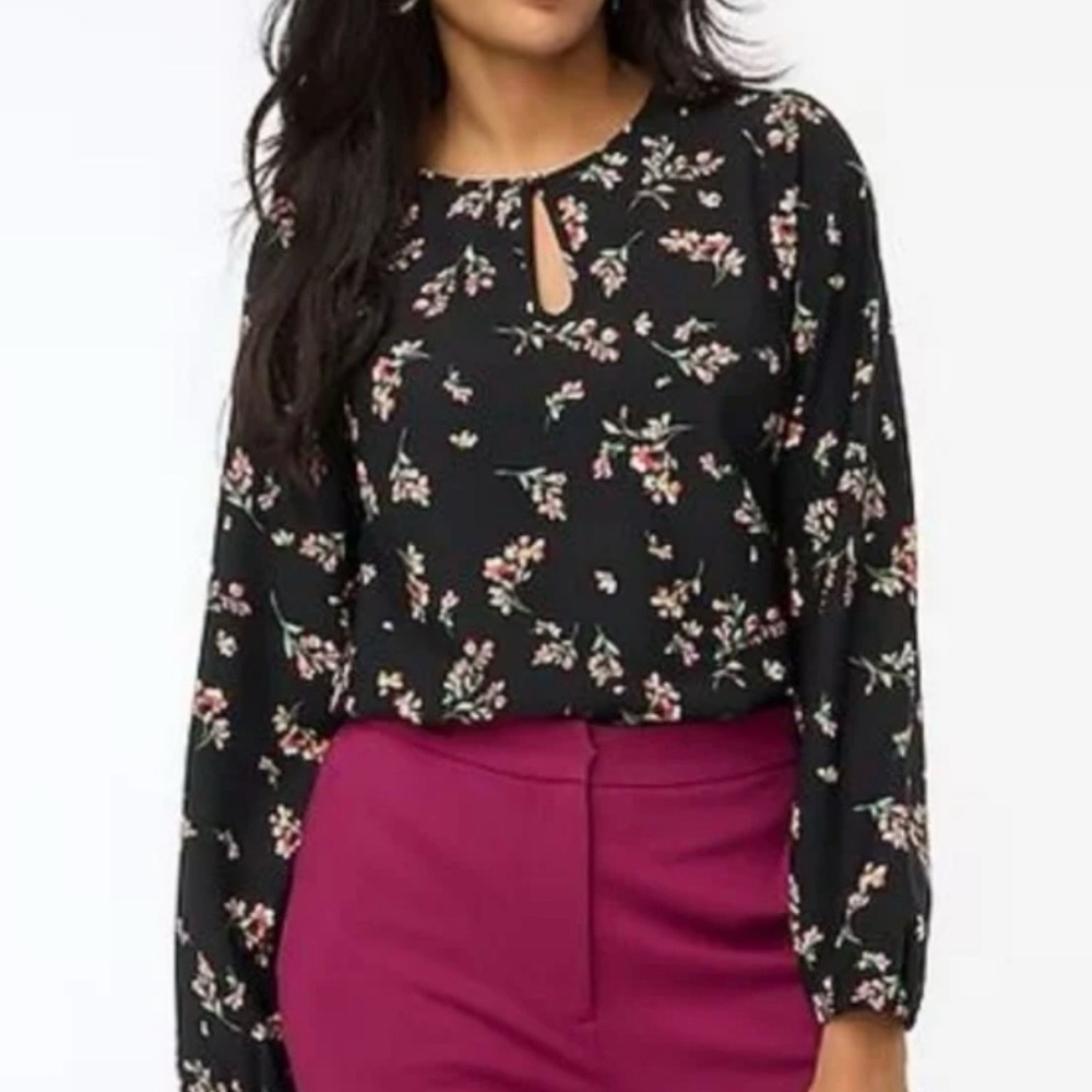 J. Crew Factory Keyhole Floral Long Sleeve Blouse - medium